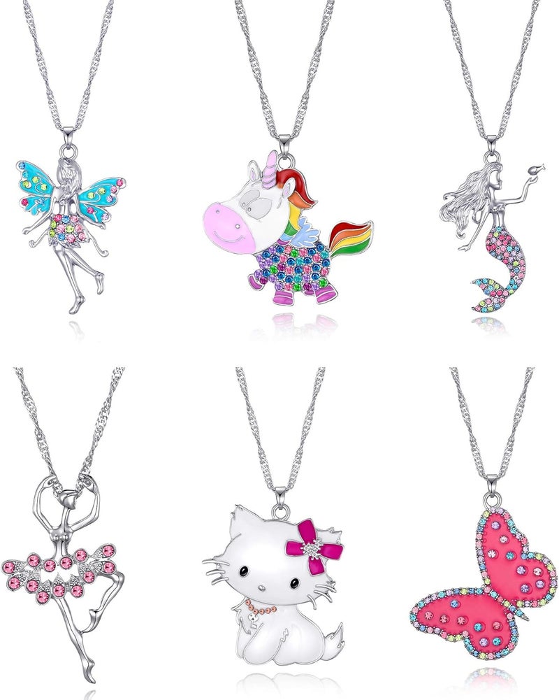 SYNLIN Cute Necklaces for Teen Girls - Adorable Pastel Crystal Necklace for Little Girls - Unicorn and Fairy Gifts - Dainty Necklace Birthday Gift Pack (3/6 Pcs) - Image 1